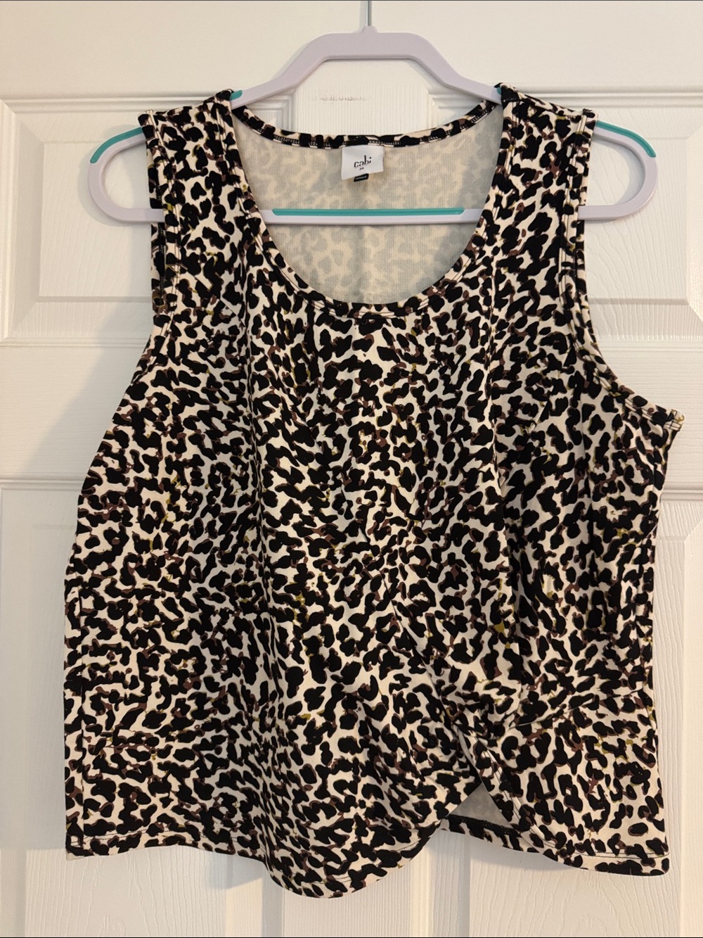 CAbi | Black Cream Animal Print Knot Front Tank